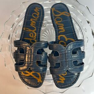 Sam Edelman Bay Blue Croc Embossed Leather Slide Sandals Size 7.5M